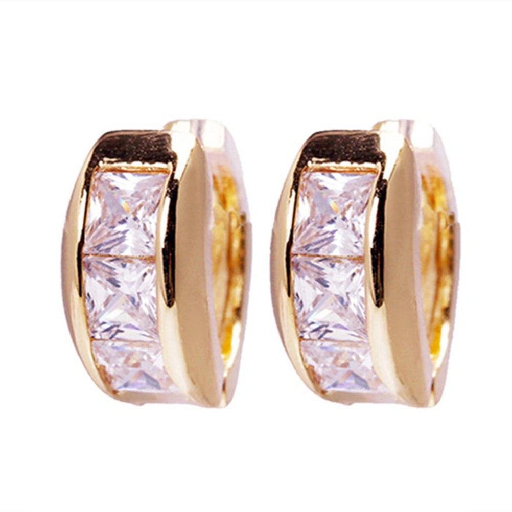 Pair of Women Girls Gold Plated Zircon Ear Pendants Earrings (White)