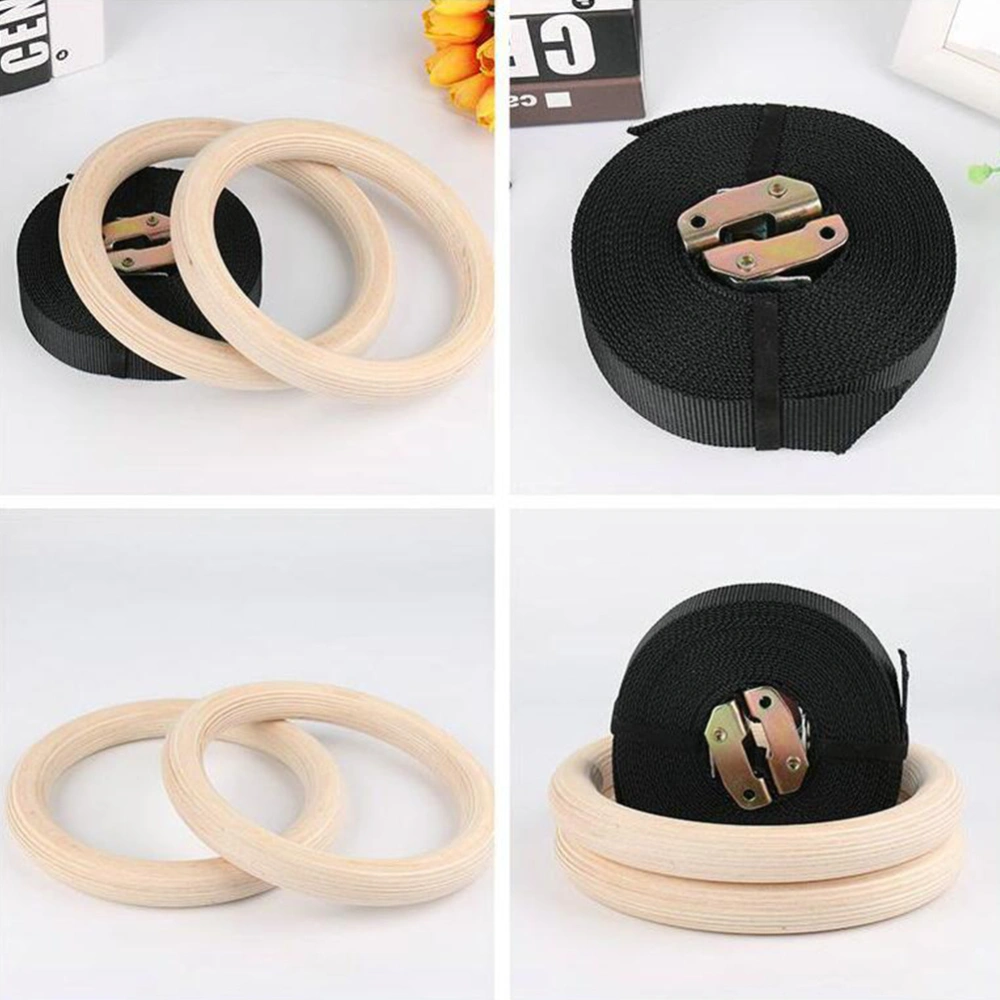 1 Set Pratical Gymnastic Ring Set Wooden Fitness Rings for Full Body Strength (32mm Birch with 2.8cm Sling)