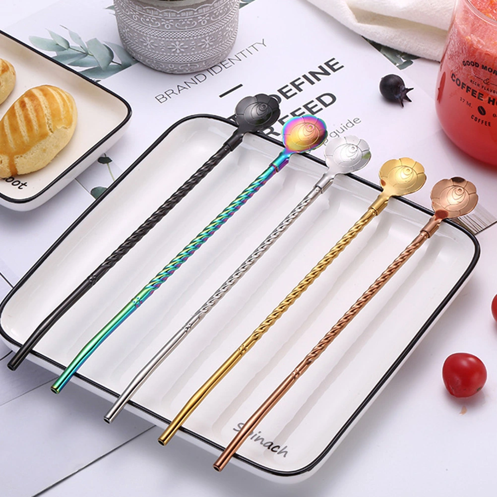 4pcs Stainless Steel Beverage Drinking Straw Spoons Reusable Drinking Straws