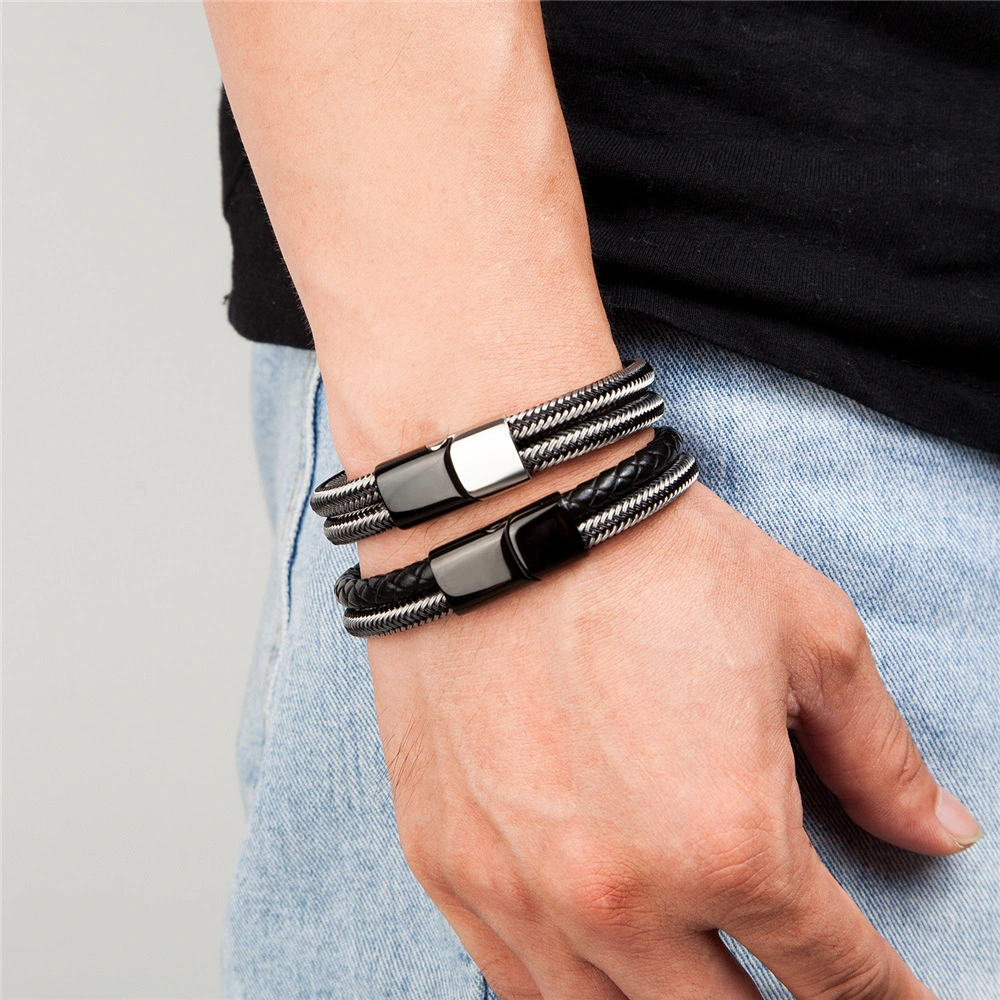 Men's Steel Wire Woven Stainless Steel Double Loop Bracelet