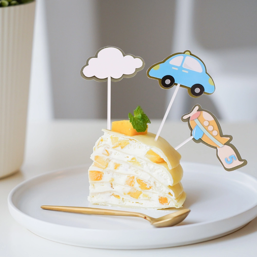 16pcs/2 Sets Cake Toppers Car Train Cake Inserts Paper Cupcake Decor for Kids Birthday