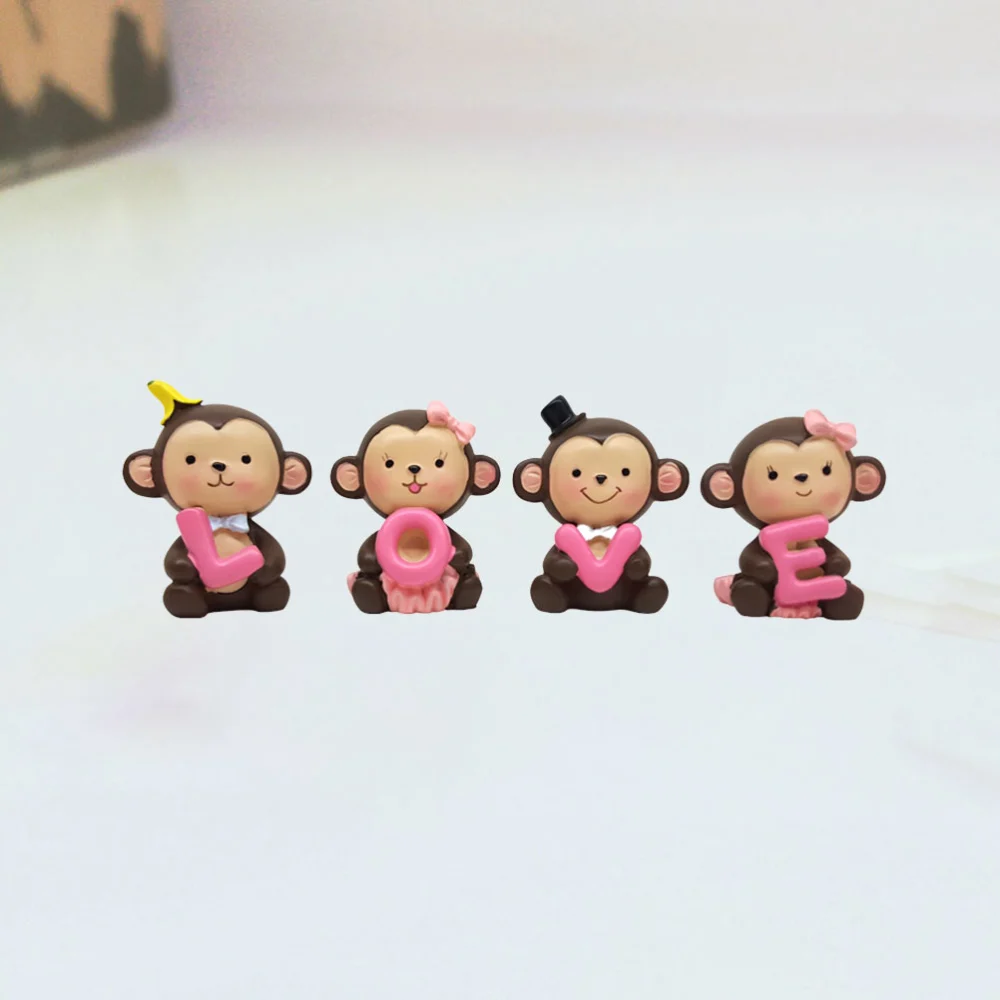 1 Set/ 4 Pcs 5CM Creative LOVE Resin Crafts Monkey Shaped Desktop Adornment Cartoon Ornaments Valentines Day Gift Cake Deocartion