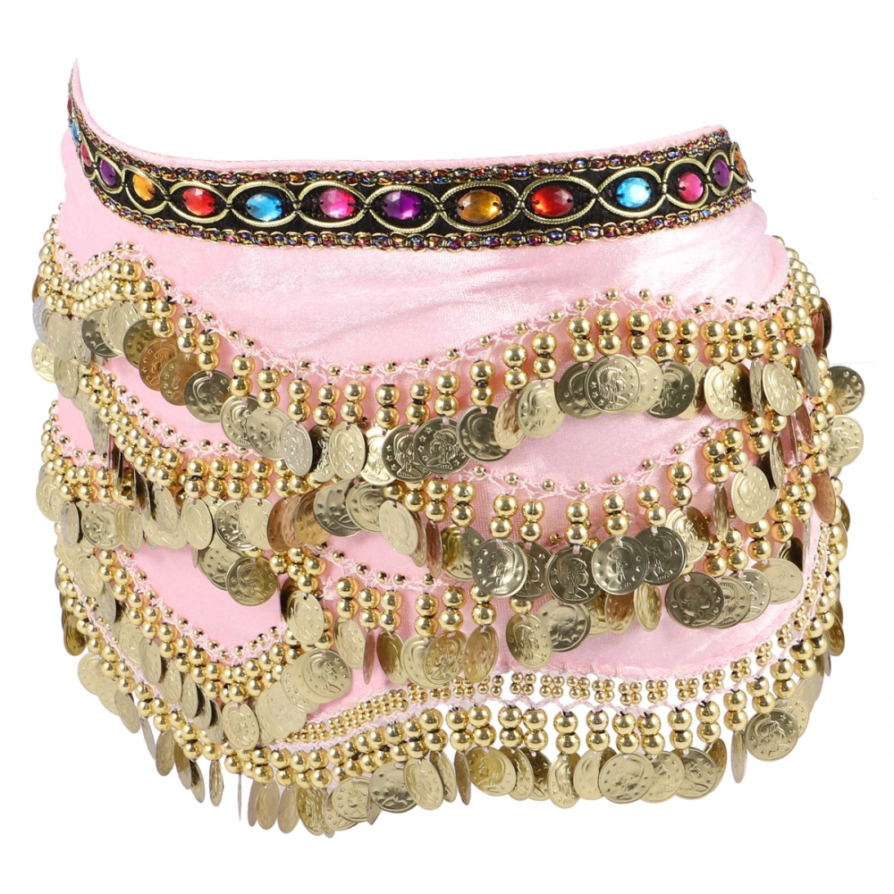 1 Pc Creative Womens Skirt Belly Dance Hip Scarf Wrap with Diamonds Coins for Women Ladies Girls (Pink)