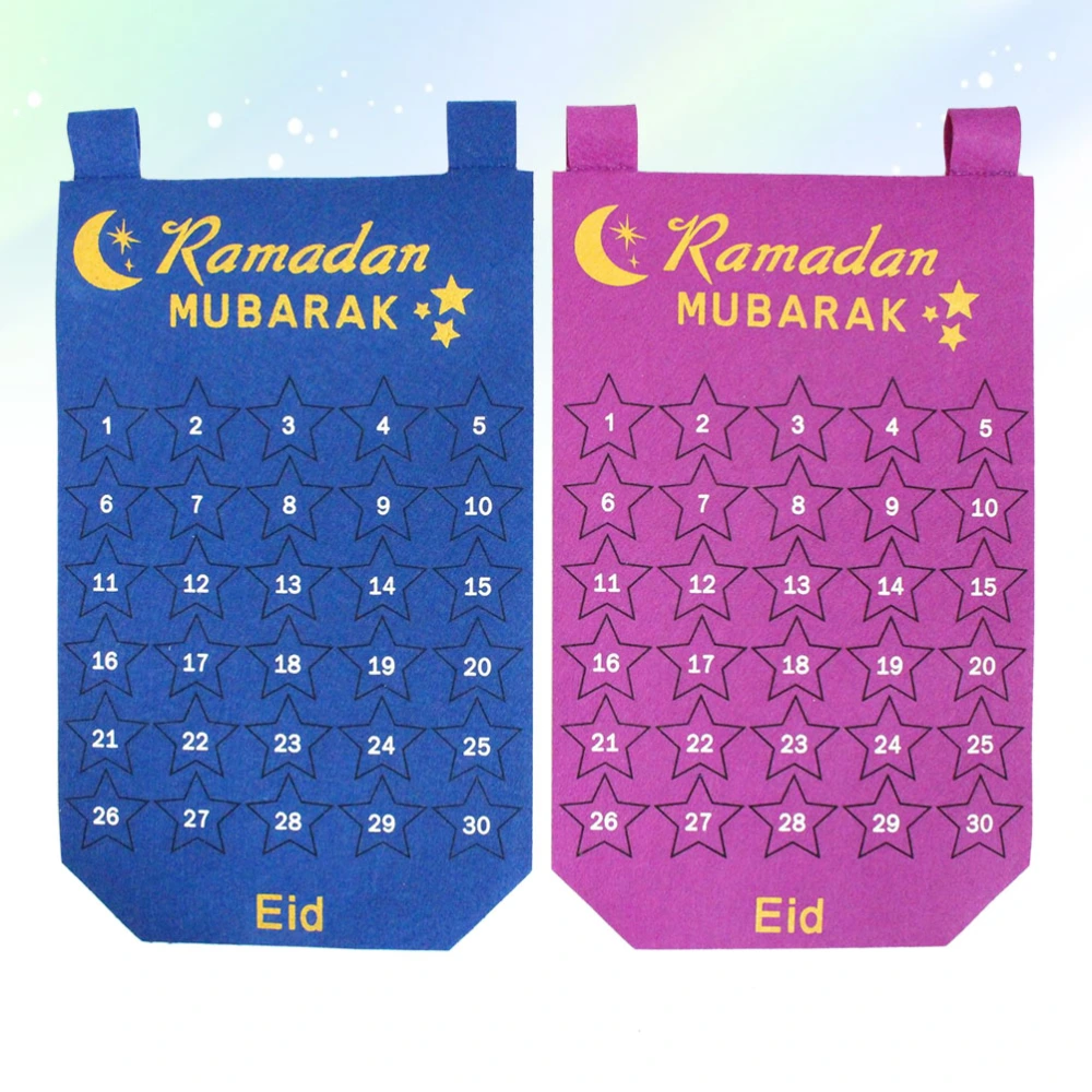 2PCS Muslim Eid Countdown Calendar Hanging Mubarak Hanging Calendar Wall Calendar Pendant for Home Office Decoration (Purple, Blue)