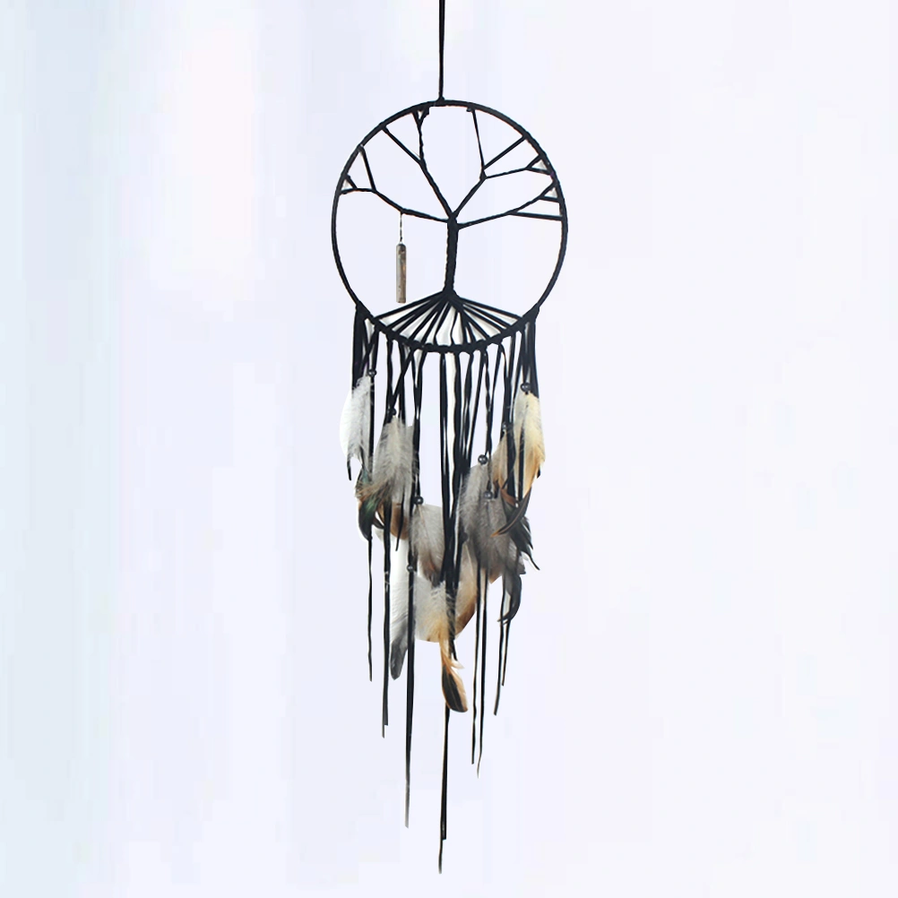 Tree of Life Dreamcatcher Decor Unique Hanging Ornament Chic Photo Props Hanging Adornment Wall Pendant for Home Room (Black)