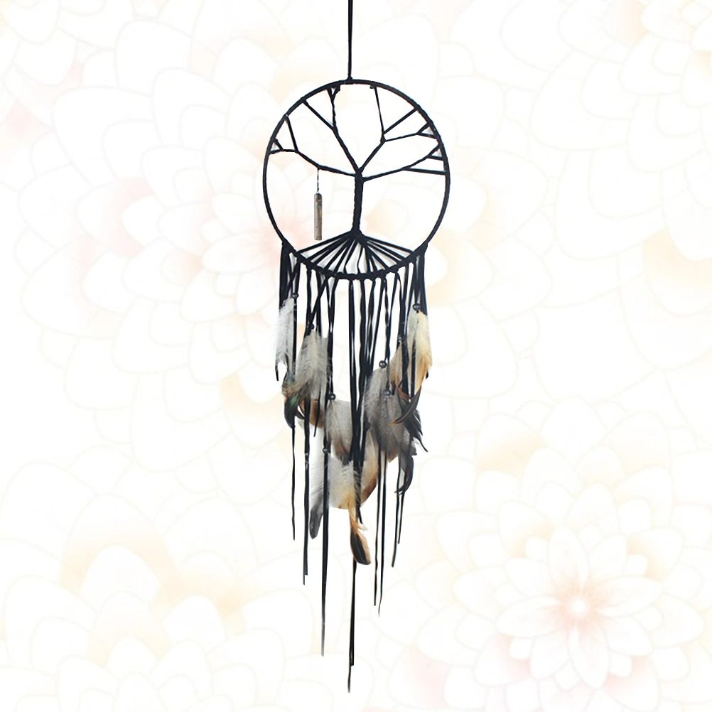 Tree of Life Dreamcatcher Decor Unique Hanging Ornament Chic Photo Props Hanging Adornment Wall Pendant for Home Room (Black)