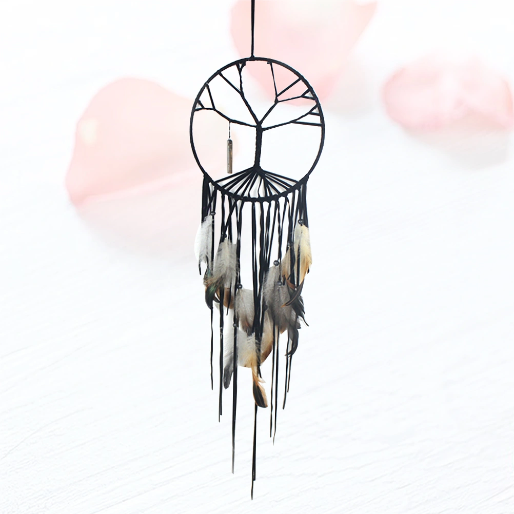 Tree of Life Dreamcatcher Decor Unique Hanging Ornament Chic Photo Props Hanging Adornment Wall Pendant for Home Room (Black)