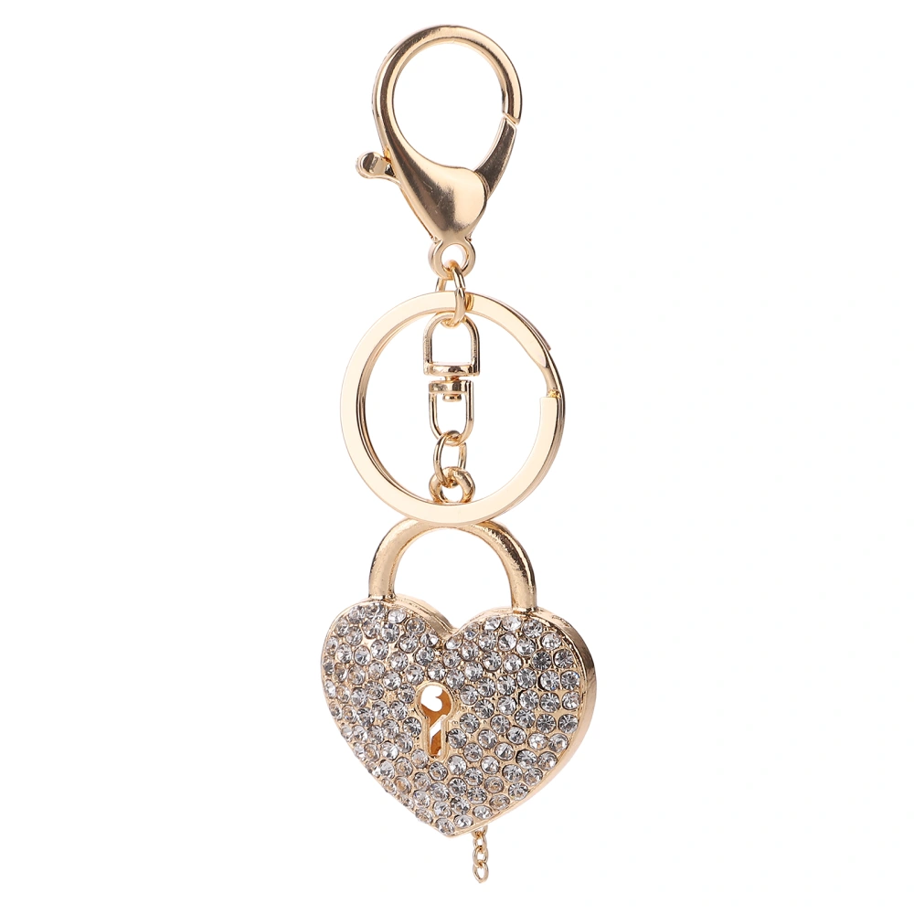 Heart Design Key Chain with A Heart Lock Pendant Rhinestone Keychain Key Pendant Bag Hanging Ornament