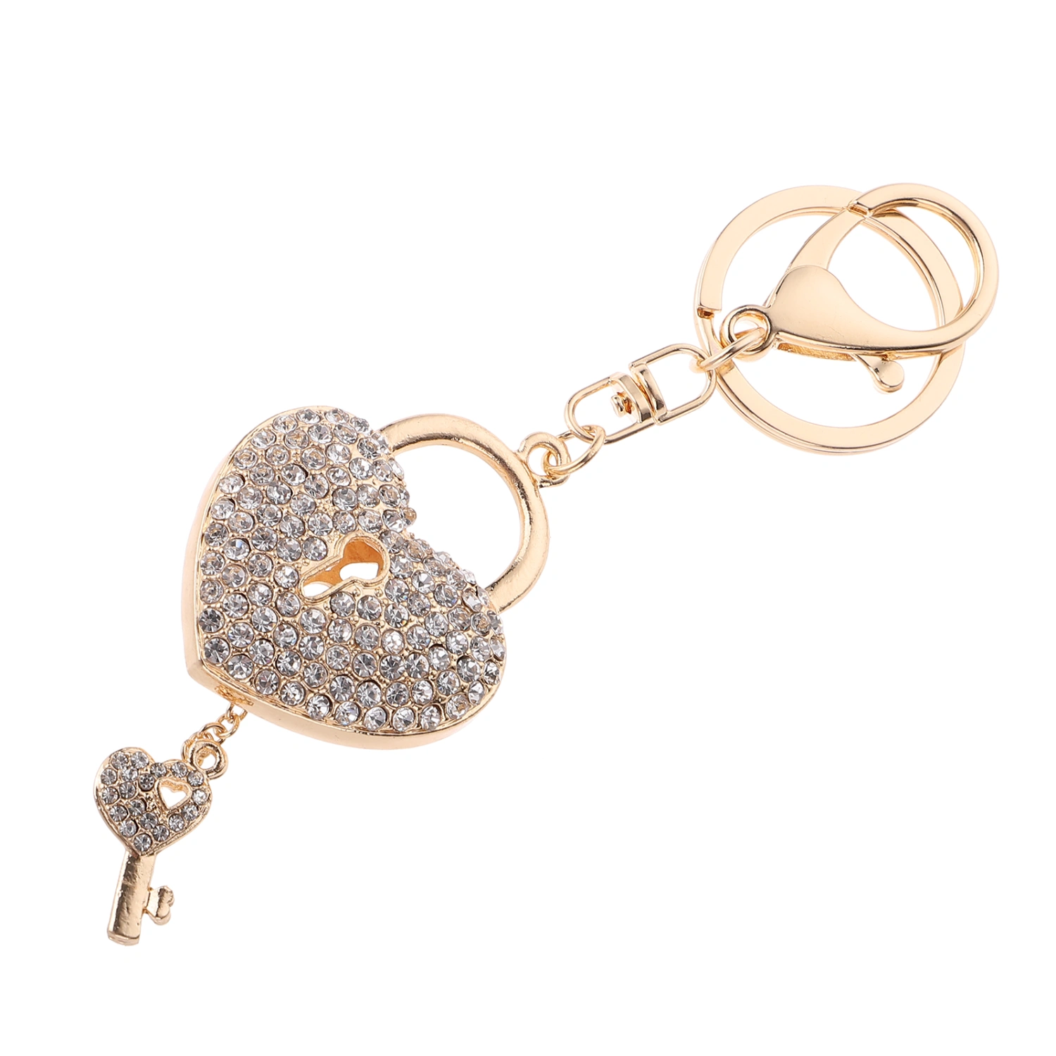 Heart Design Key Chain with A Heart Lock Pendant Rhinestone Keychain Key Pendant Bag Hanging Ornament