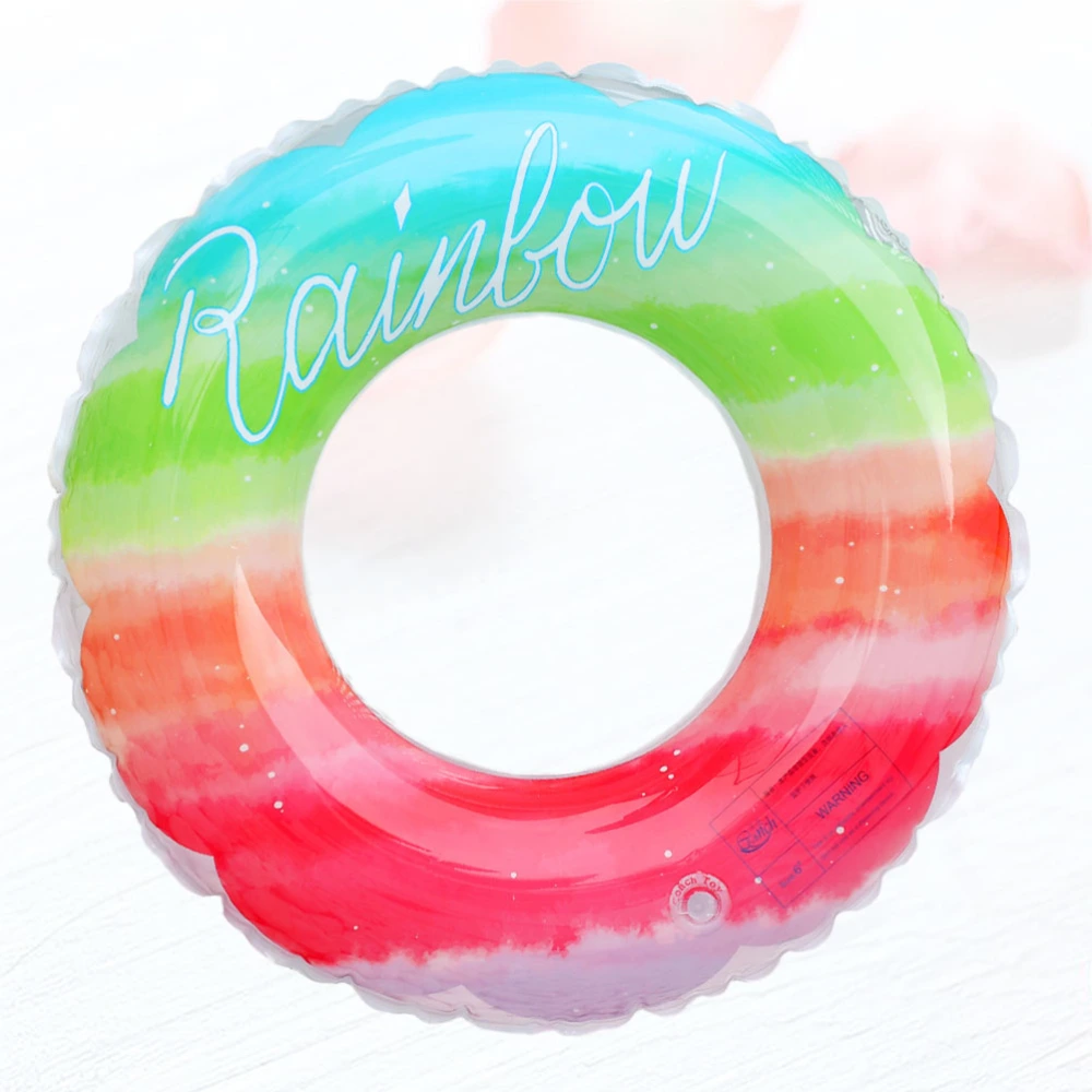 Thicken Plastic Rainbow Design Inflatable Swimming Ring Safety Aid Float Seat Ring Sports Accessory for Adults Children (270g, Rainbow Color)