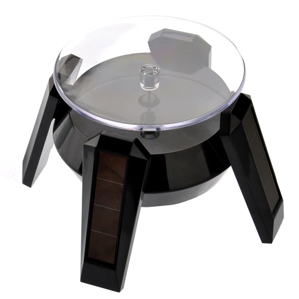 Solar/AA Battery Powered 360-degree Rotating Display Stand Turntable for Cell Phone /Watch /Jewelry (Black)