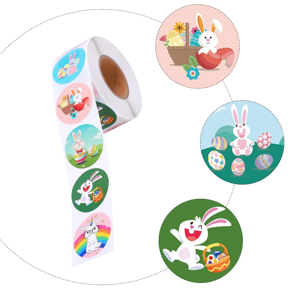 1 Roll/500pcs Easter Bunny Packing Sealing Stickers Easter Theme Gift Labels