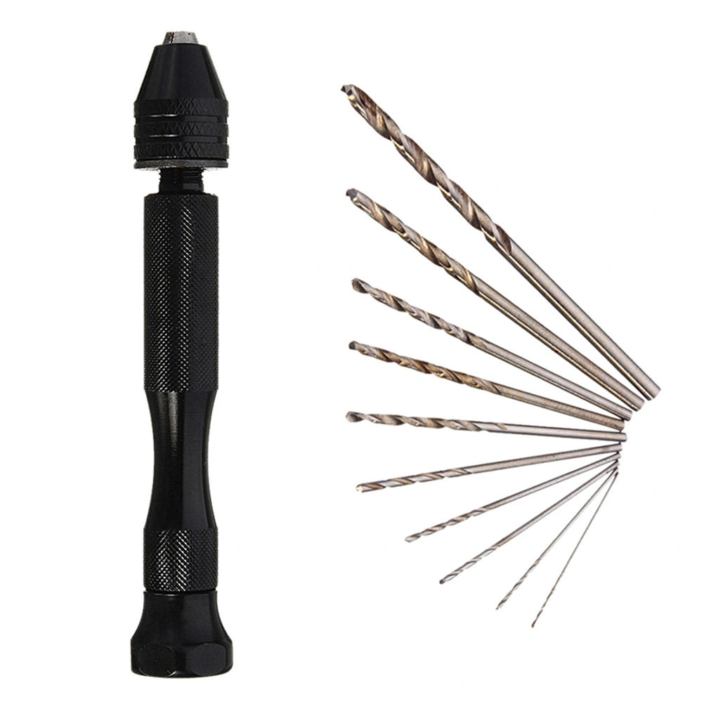 Professional Black Mini Micro Hand Drill With 10Pcs Drills Rotary Drill Bits