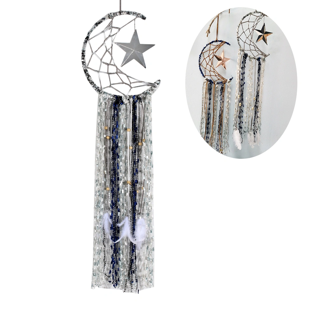 Indian Style Pentagram Bells Dream Catcher Feather Hanging Pendants Home Decoration Wall Art for Bag Car Shell (Random Color)