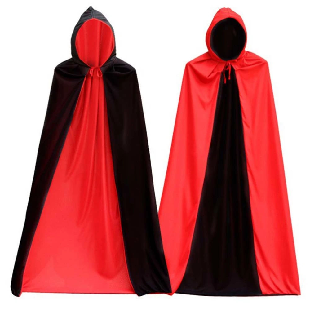 Halloween Reversible Black Red Cosplay Costume Hooded Death Cloak Masquerade Party Cape Costume 150cm