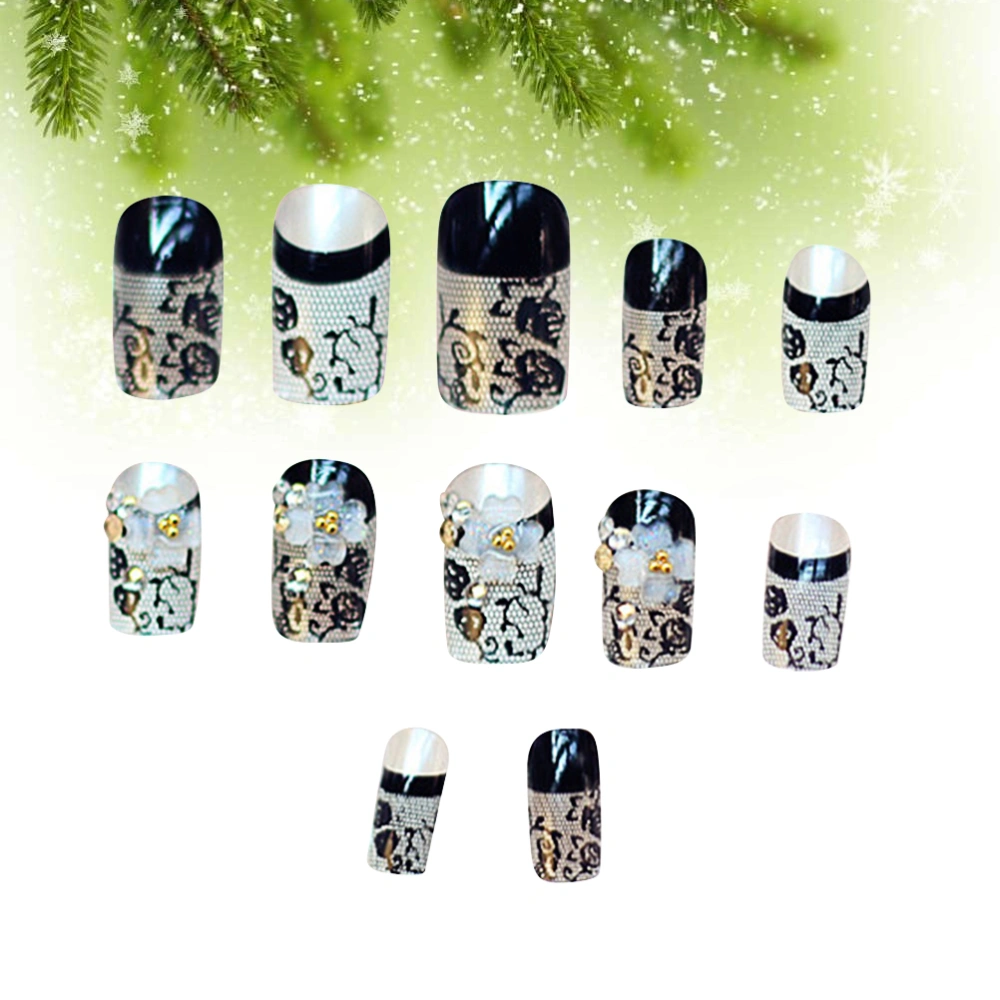 24pcs Lace False Nails Art Stickers Removable False Nail Tips Fake Nail Tip Decals Nail Stickers Manicure Decoration