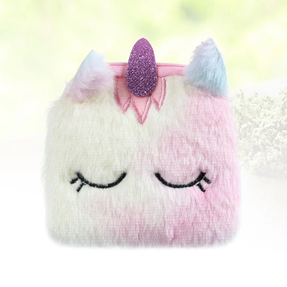 2pcs Pink Unicorn Coin Pouch Adorable Wallet Square Coin Bag Girl Storage Bag Portable Plush Purse