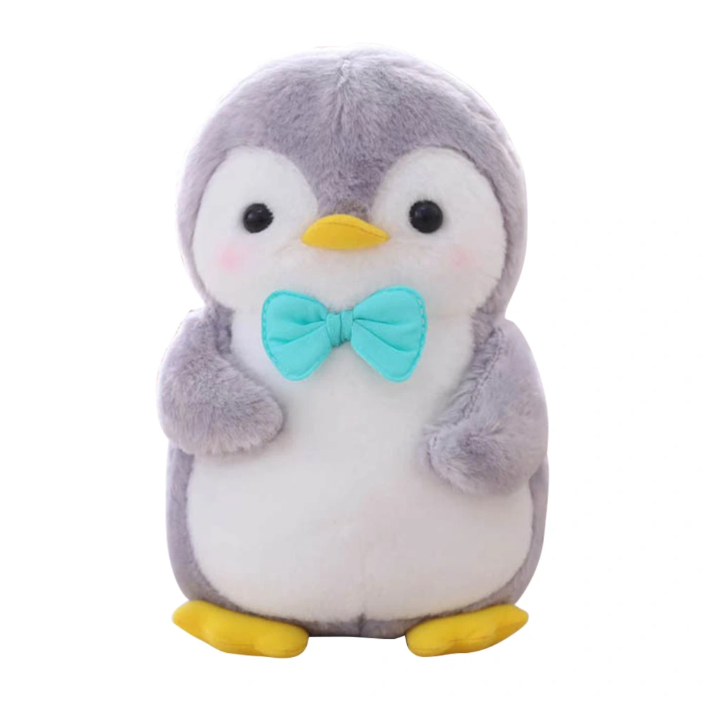 25cm Sky Blue Stuffed Plush Toy Male Animal Doll Penguin with Bowtie Design Doll Decorative Gift for Birthday Valentines Day