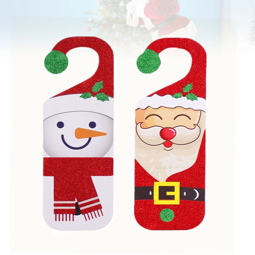 2pcs Xmas Door Handle Ornaments Pendant Christmas Cartoon Snowman Santa Claus Hanging Decoration