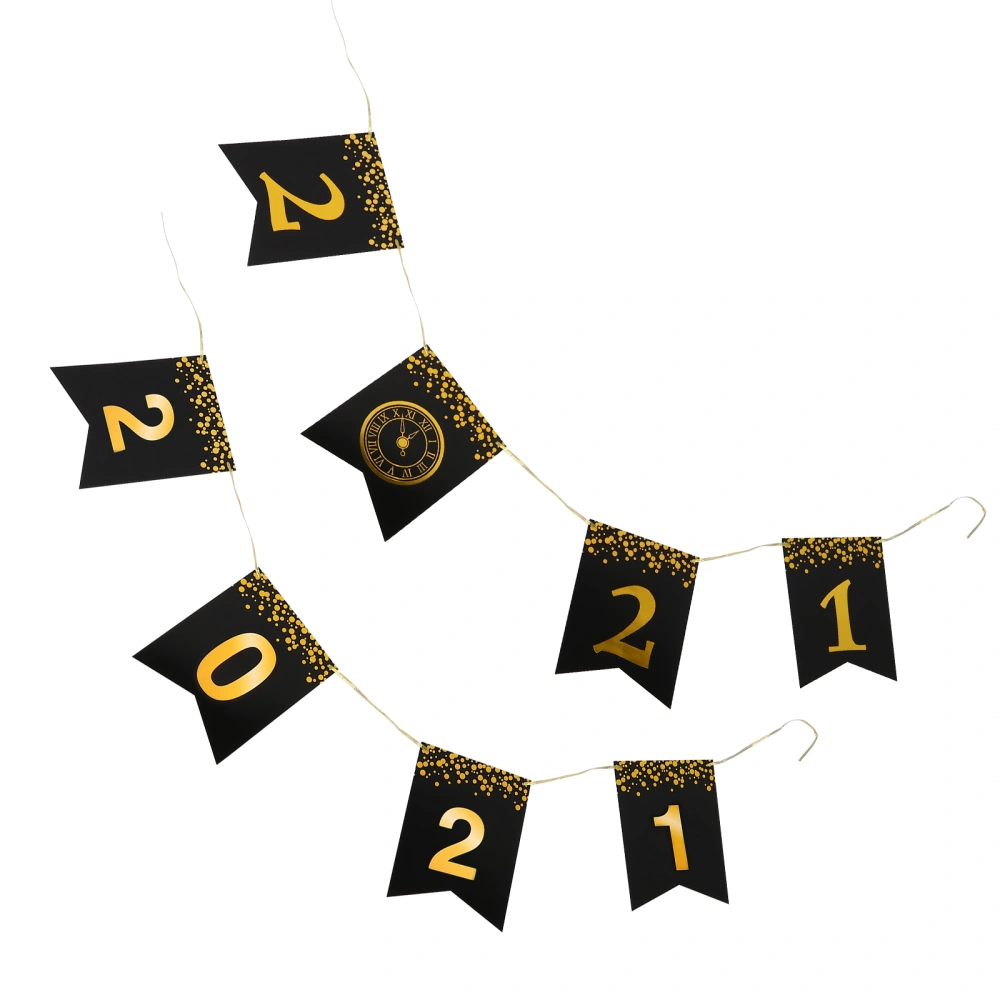 2pcs 2021 Paper Hanging Flags Lovely Graduation Party String Flags (Black)