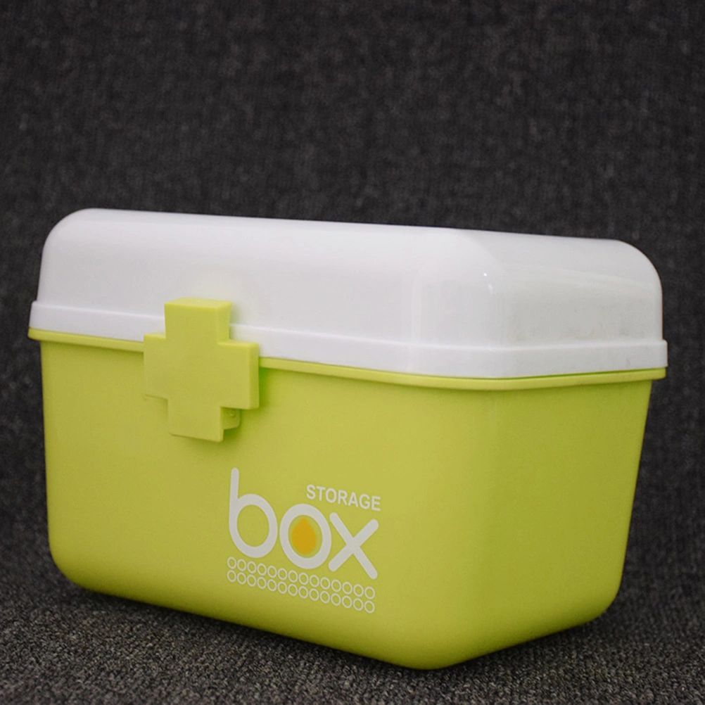 Pill Storage Box Organizer First Aid Kit Box with Removable Tray & Handle Family Emergency Kit Storage Organizer - Size S (Light Green)