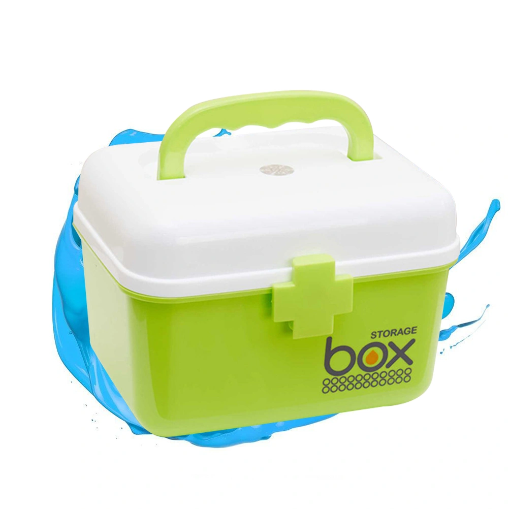 Pill Storage Box Organizer First Aid Kit Box with Removable Tray & Handle Family Emergency Kit Storage Organizer - Size S (Light Green)