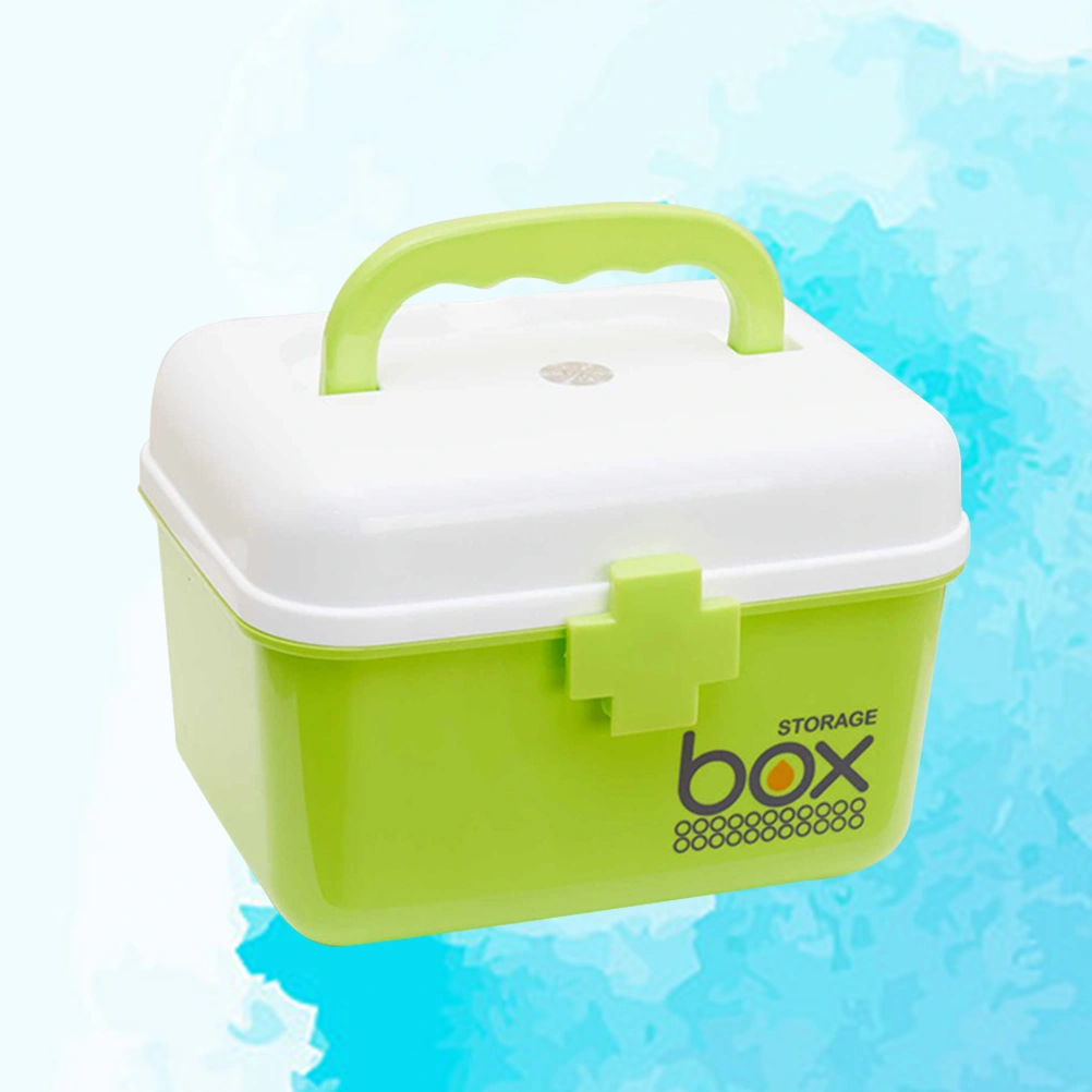 Pill Storage Box Organizer First Aid Kit Box with Removable Tray & Handle Family Emergency Kit Storage Organizer - Size S (Light Green)
