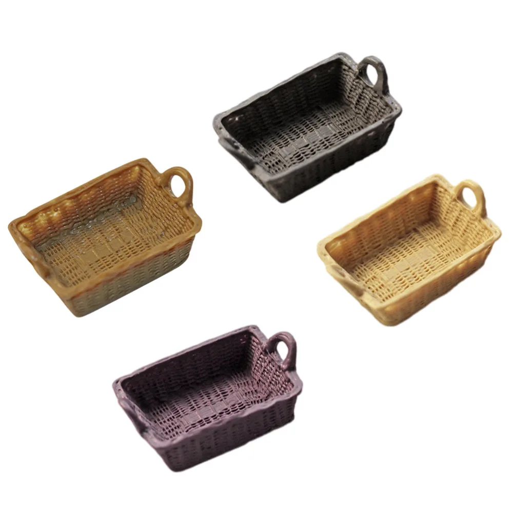 4pcs Mini Storage Baskets Resin Display Basket Ornaments Mini House Decors