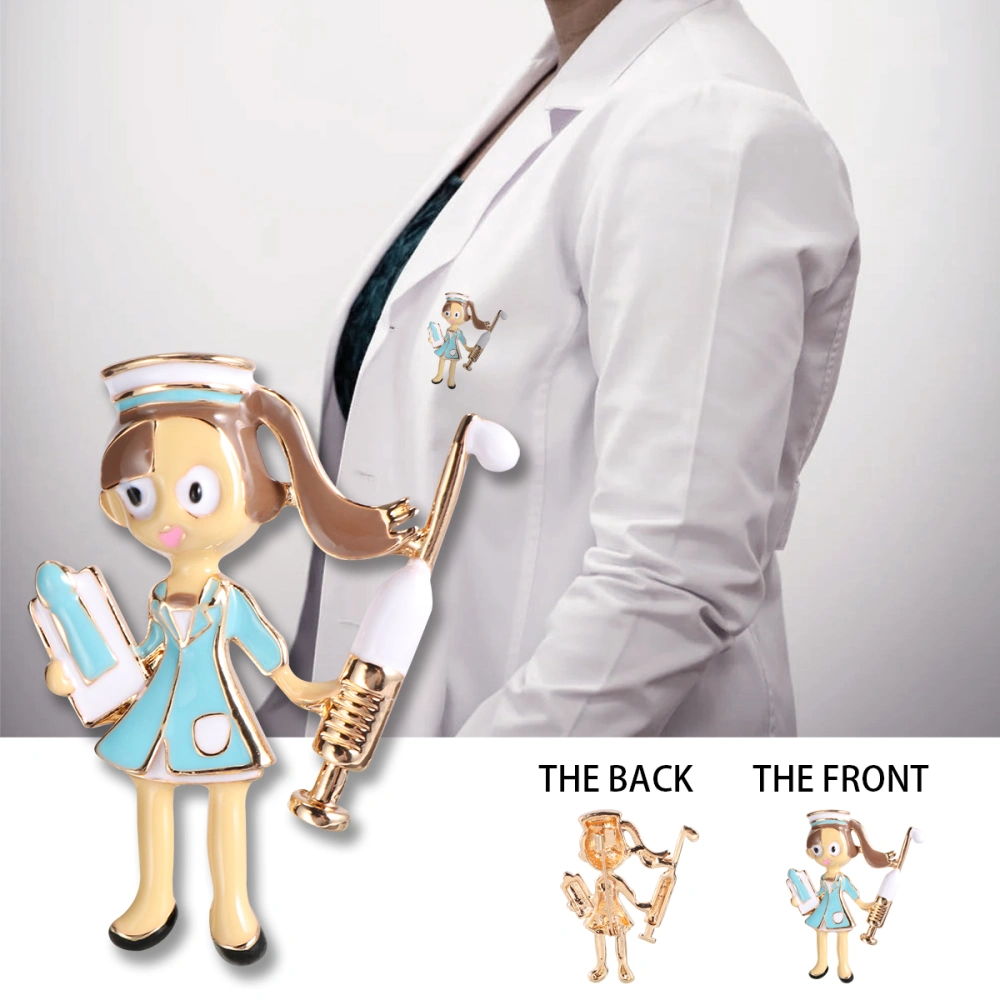 2Pcs Creative Cartoon 3D Brooch Simple Breastpin Doctor Nurse Clothing Accessories Durable Alloy Collar Buttons (Nurse with Sky-blue Coat Style)