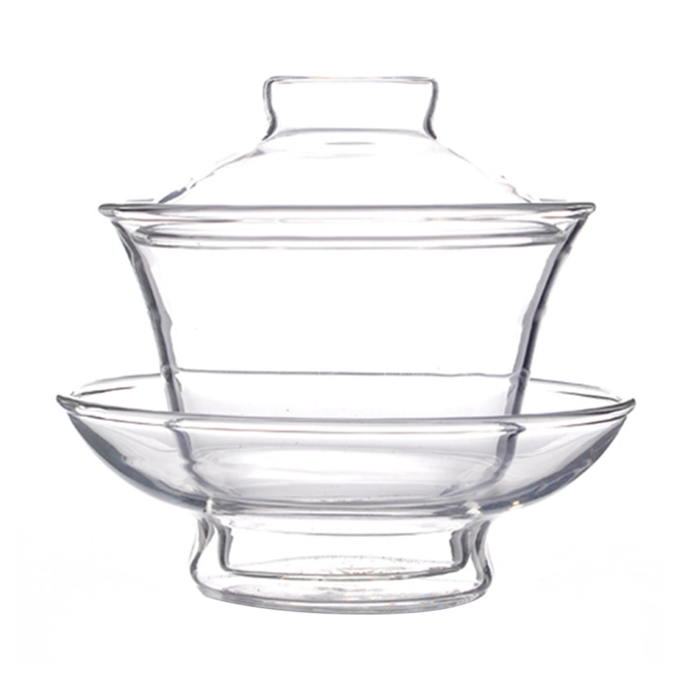 1Pc Transparent Glass Tea Cup with Lid Thickened Transparent Tea Making Bowl