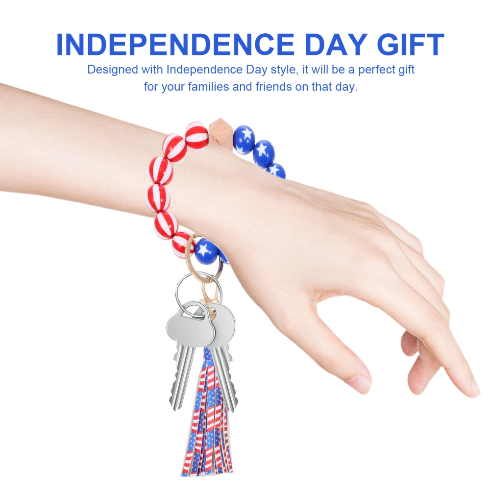 Independence Day Key Chain Bracelet Bead Bracelet Key Chain Wooden Key Ring Bracelet