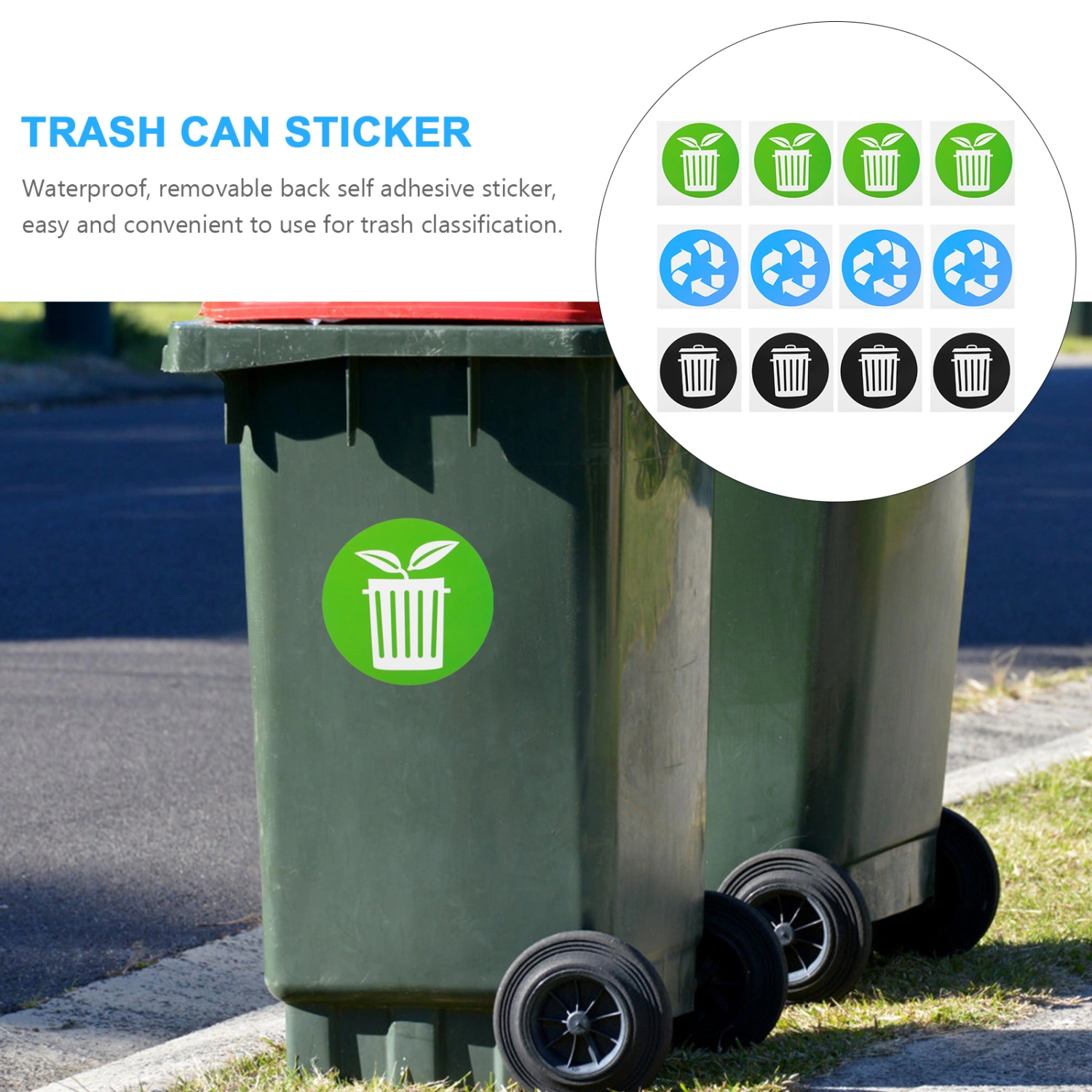 12pcs Adhesive Waste Sorting Stickers Trash Can Recycling Stickers Trash Label Decors
