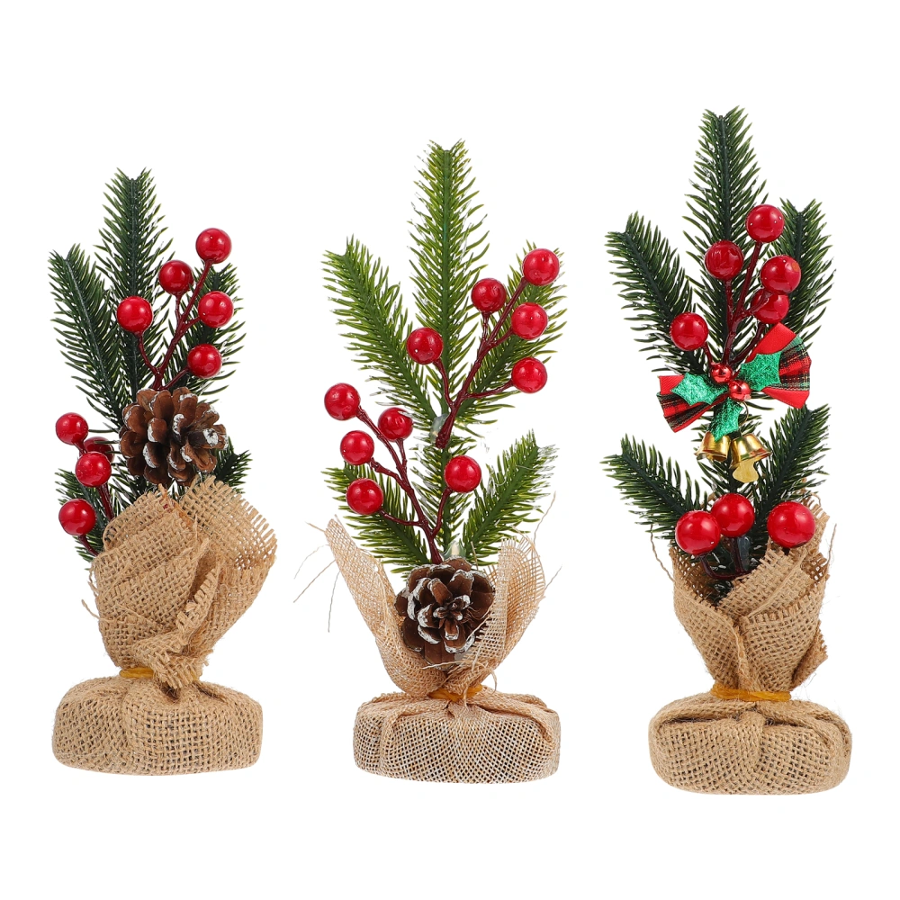 3Pcs Artificial Fake Mini Christmas Tree Lovely Desktop Ornaments Festival Decor