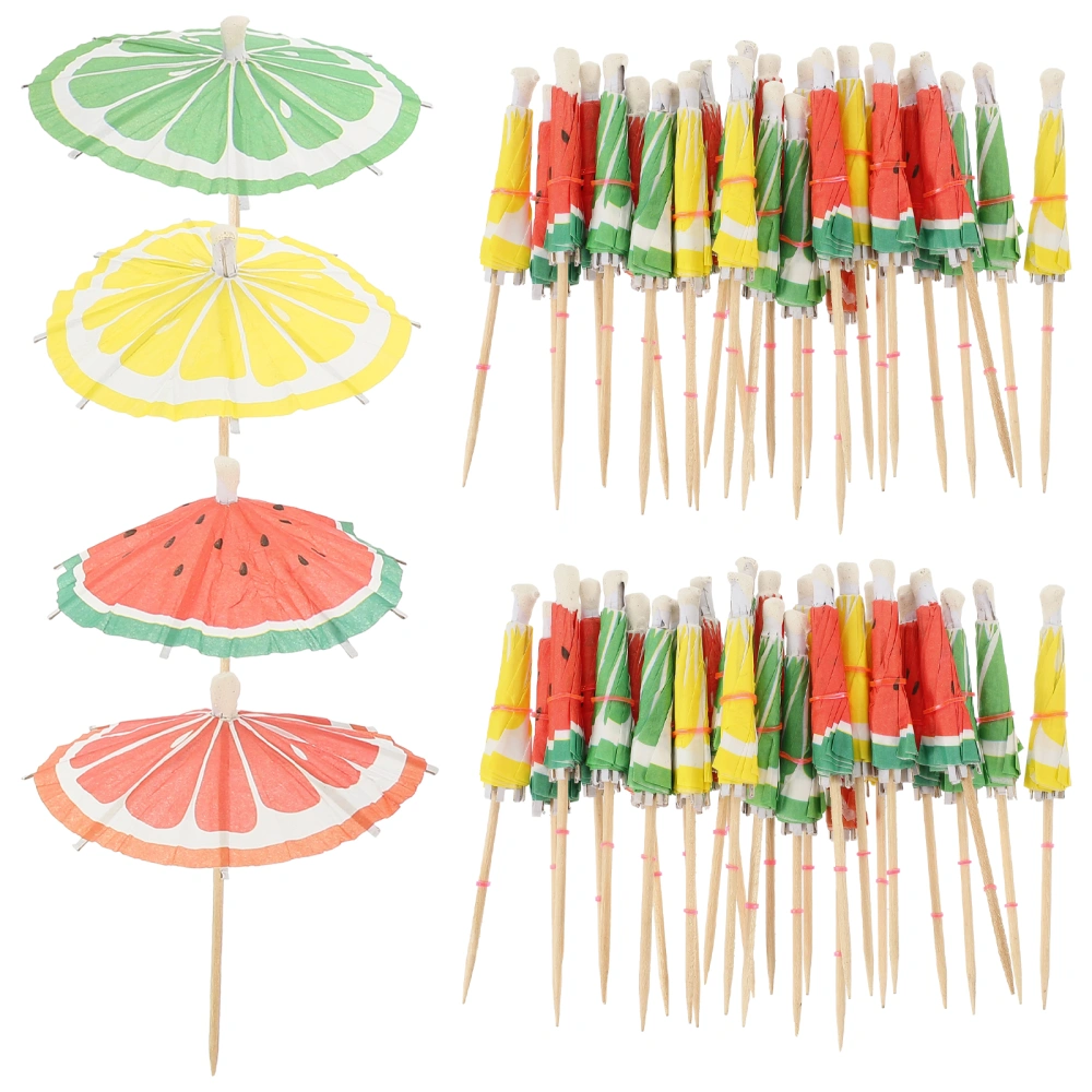 50pcs Summer Hawaiian Paper Umbrellas Picks Cocktail Party Fruit Cupcake Toppers Picks