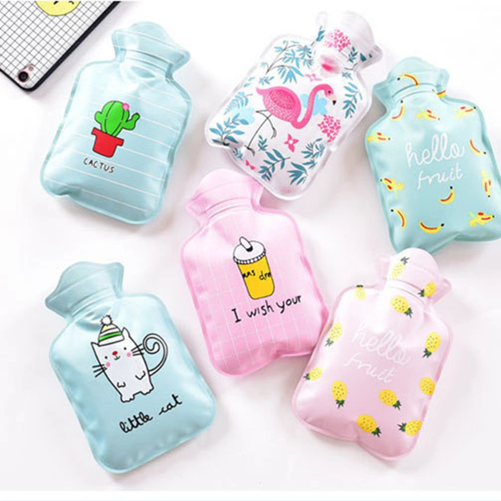 300ml Reusable PVC Hot Water Bottle Lovely Cat Printed Mini Hot Water Bag Hand Warmer (Random Color and Pattern)