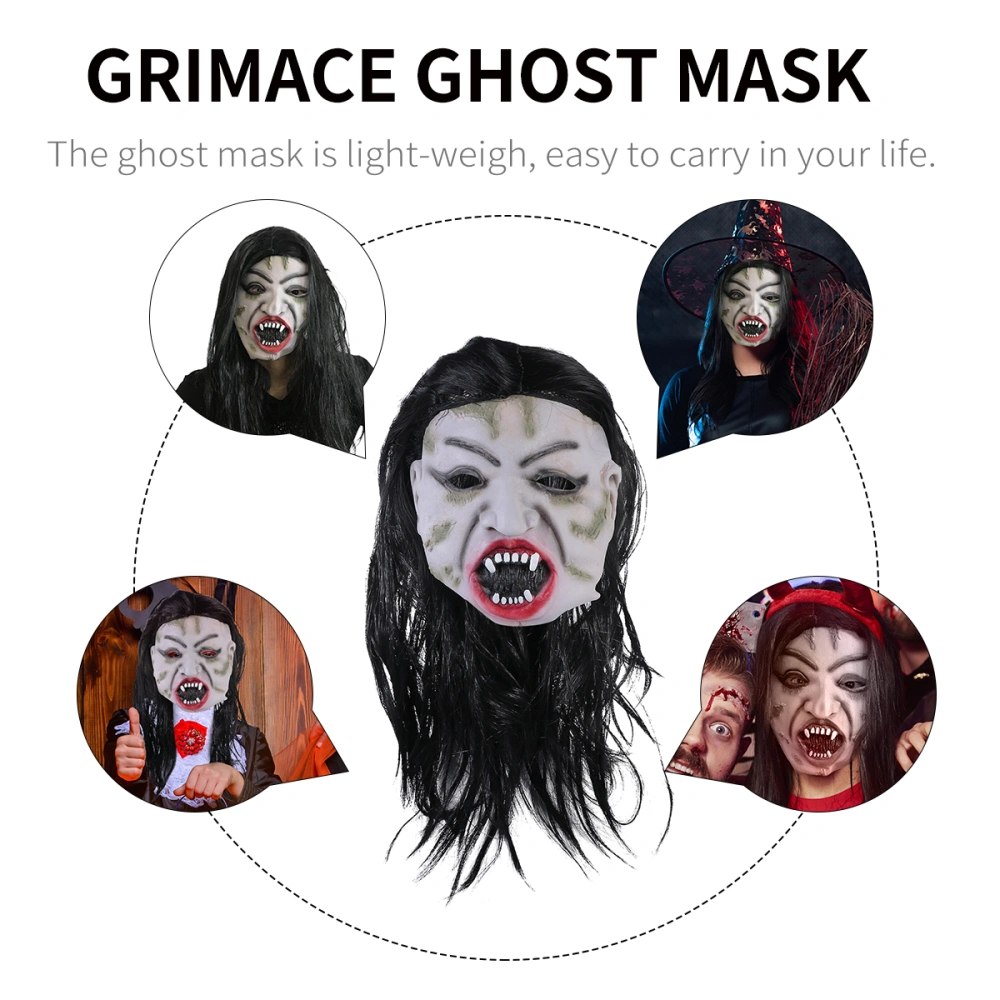 1pc Halloween Horror Grimace Ghost Masks Scary Zombie Skin with Black Hair