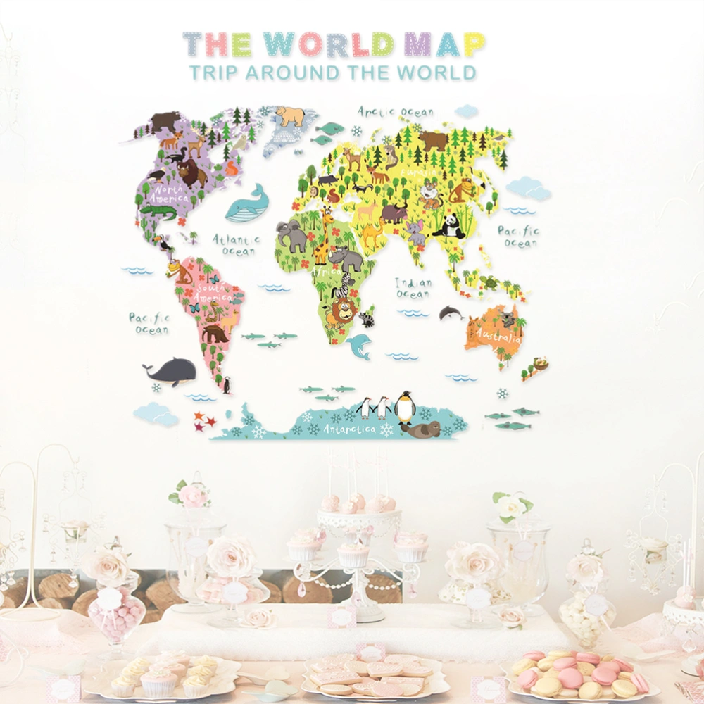 Children Educational Animal World Map Wall Stickers Removable Art Murals Wall Decals for Kids Bedroom Living Room