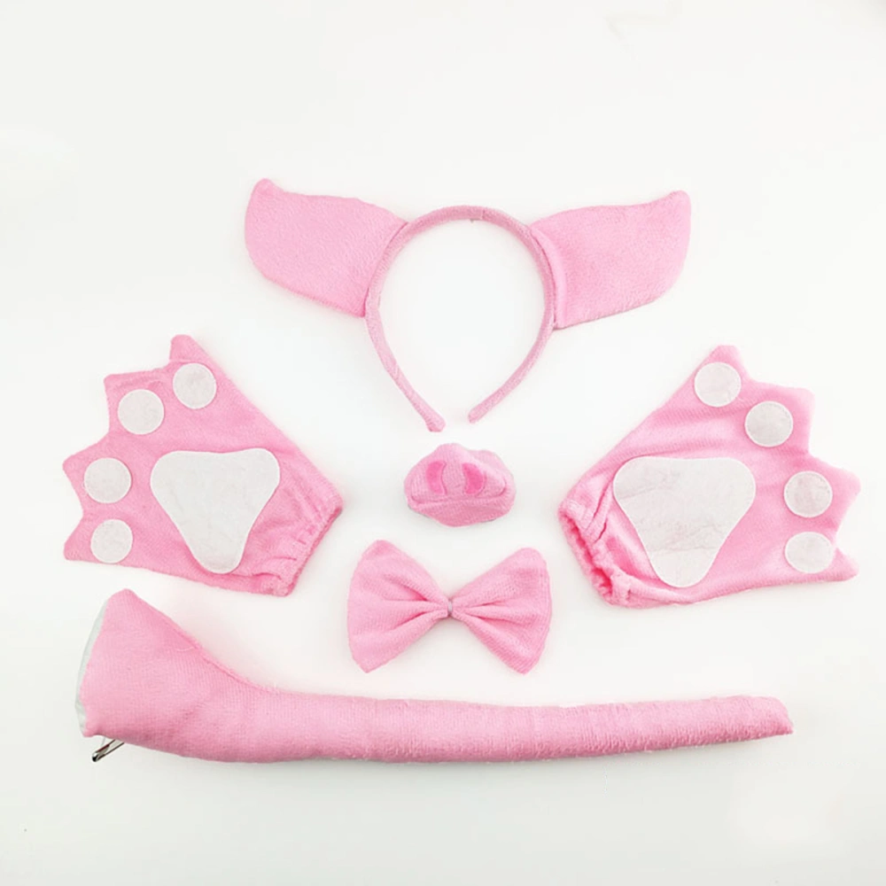 1 Set Children Cartoon Costume Suit Headband Bow Tie Tail Pig Nose Gloves Set Performance Props for Cosplay Party (Pink Pig)