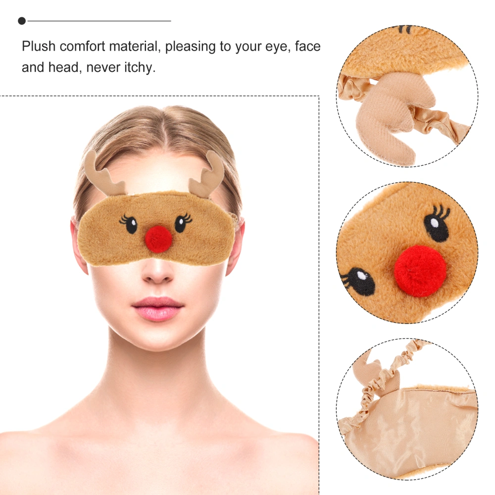 Plush Eye Mask with Lovely Stereoscopic Face Eye Bags Adjustable Sleeping Blindfold for Yoga Traveling Sleeping Party (Deer)