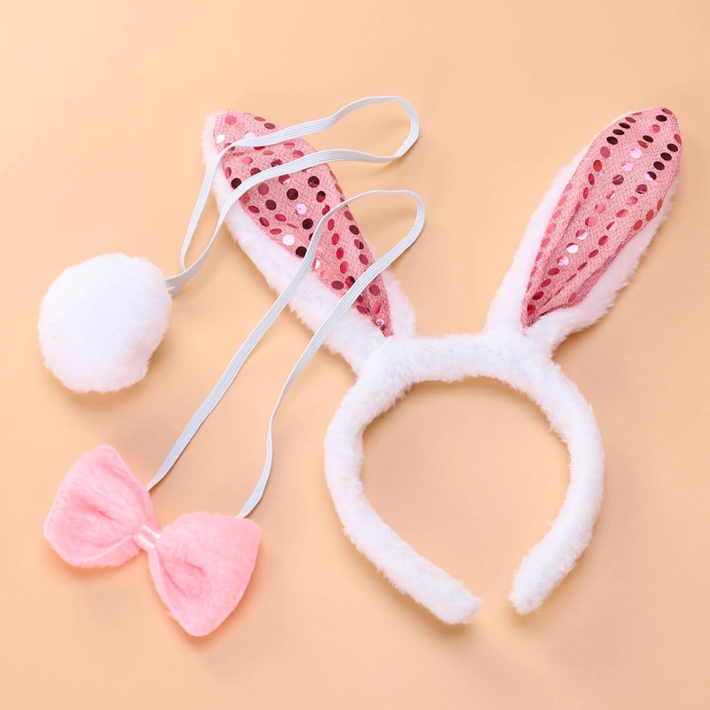 3pcs Rabbit Ear Tail Tie Set Performance Headband Decor for Girl Kid Child (Pink)