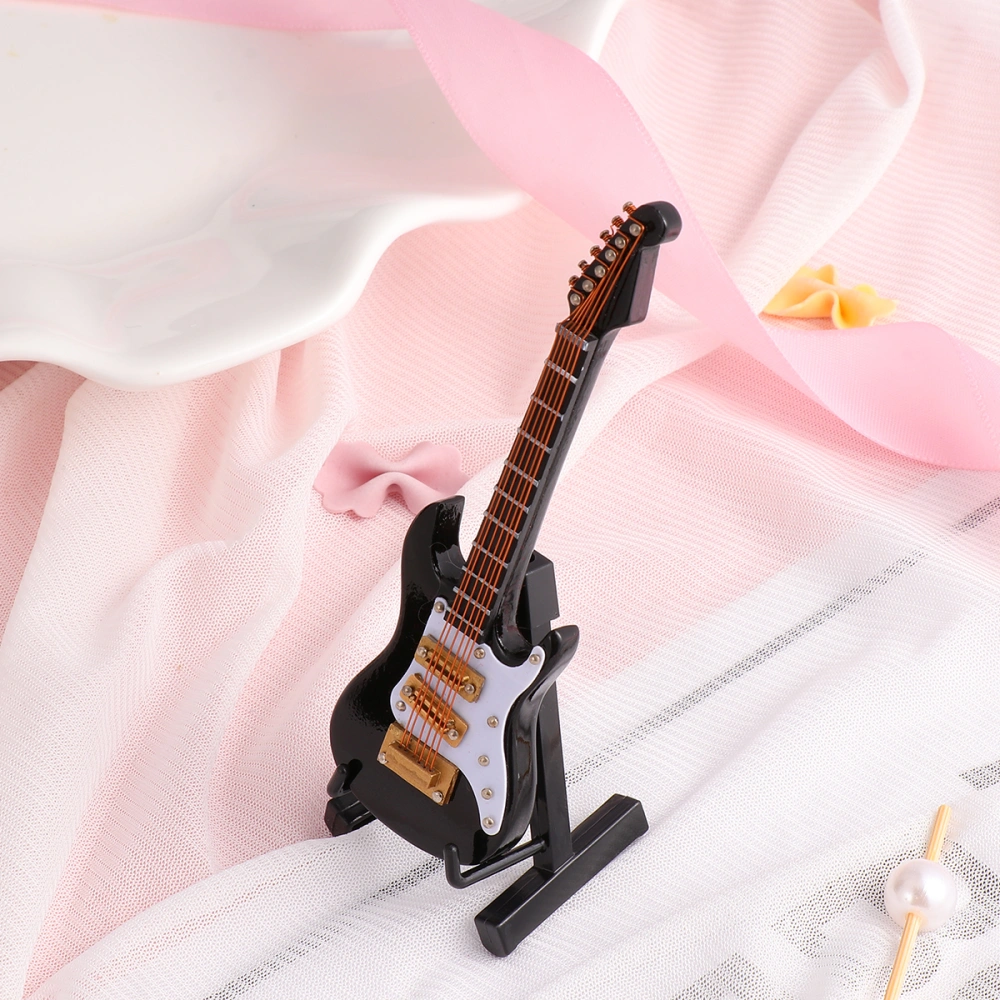 Mini Electric Guitar Model Birthday Party Guitar Ornament Miniature Guitarra Instrument Decor (Black, 10cm, with box and Black Plastic Stent)