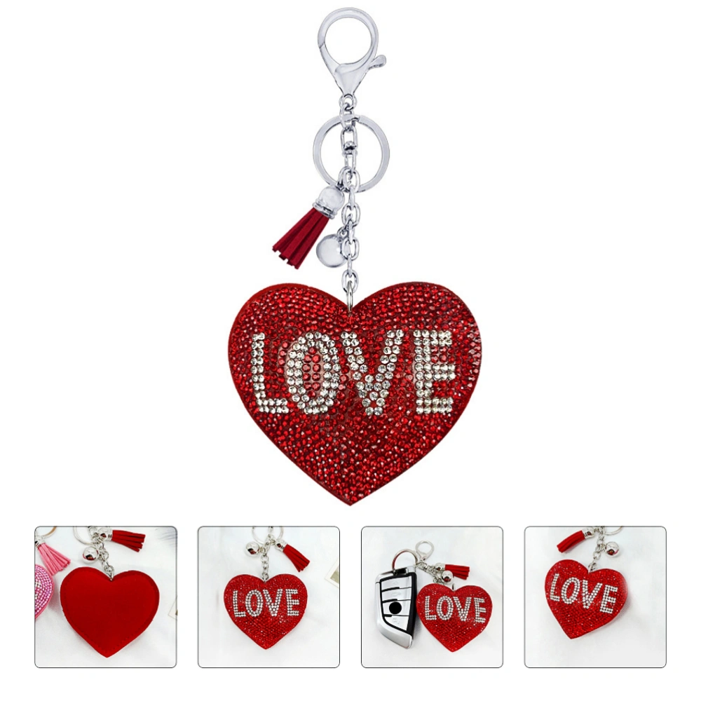 1pc Rhinestone Inlaid Lint Love Shape Key Chain Key Pendant Bag Ornament Keyring