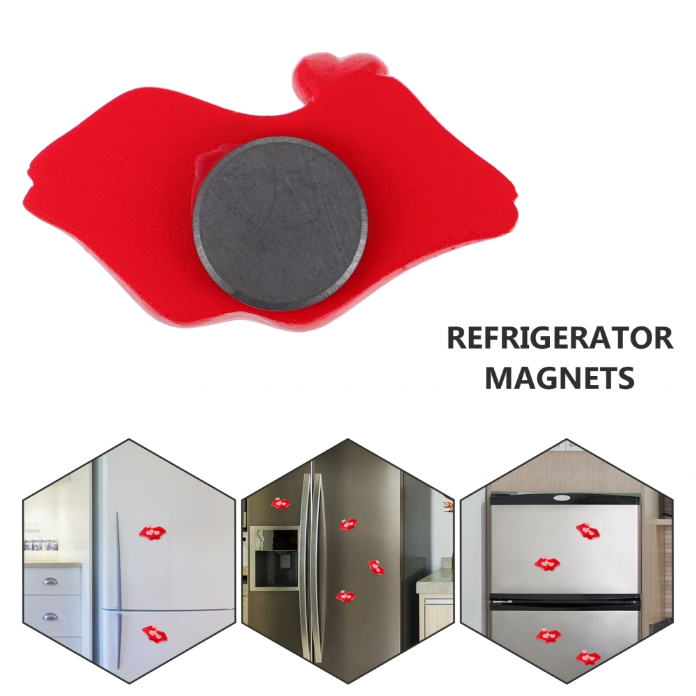 4pcs Refrigerator Magnets Blazing Red Lip Fridge Sticker Magnetic Sticker  (Red)