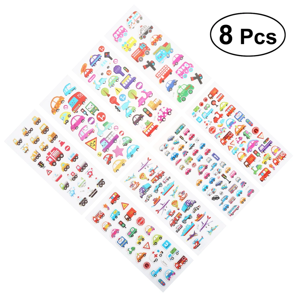 8pcs Kids Stickers Bubbles Cartoon Vehicle Stickers for Children Teachers Students Toddlers Scrapbooking Girl Boy Birthday Present (Assorted Color)