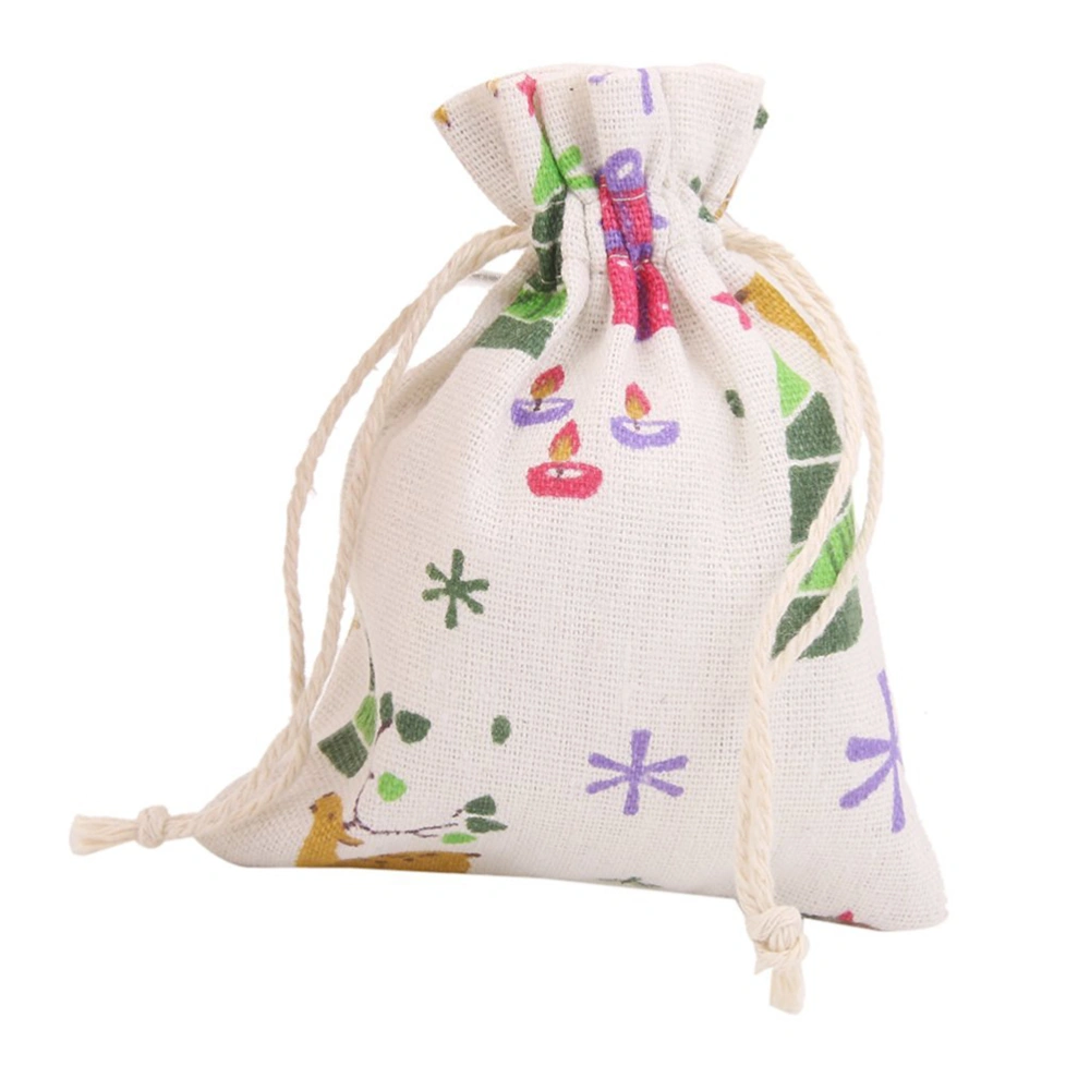 10pcs Natural Linen Jute Burlap Small Simple Sack Pouch Drawstring Gift Bag 10 x 14cm Xmas Pattern Jewery Bag Wedding Favor