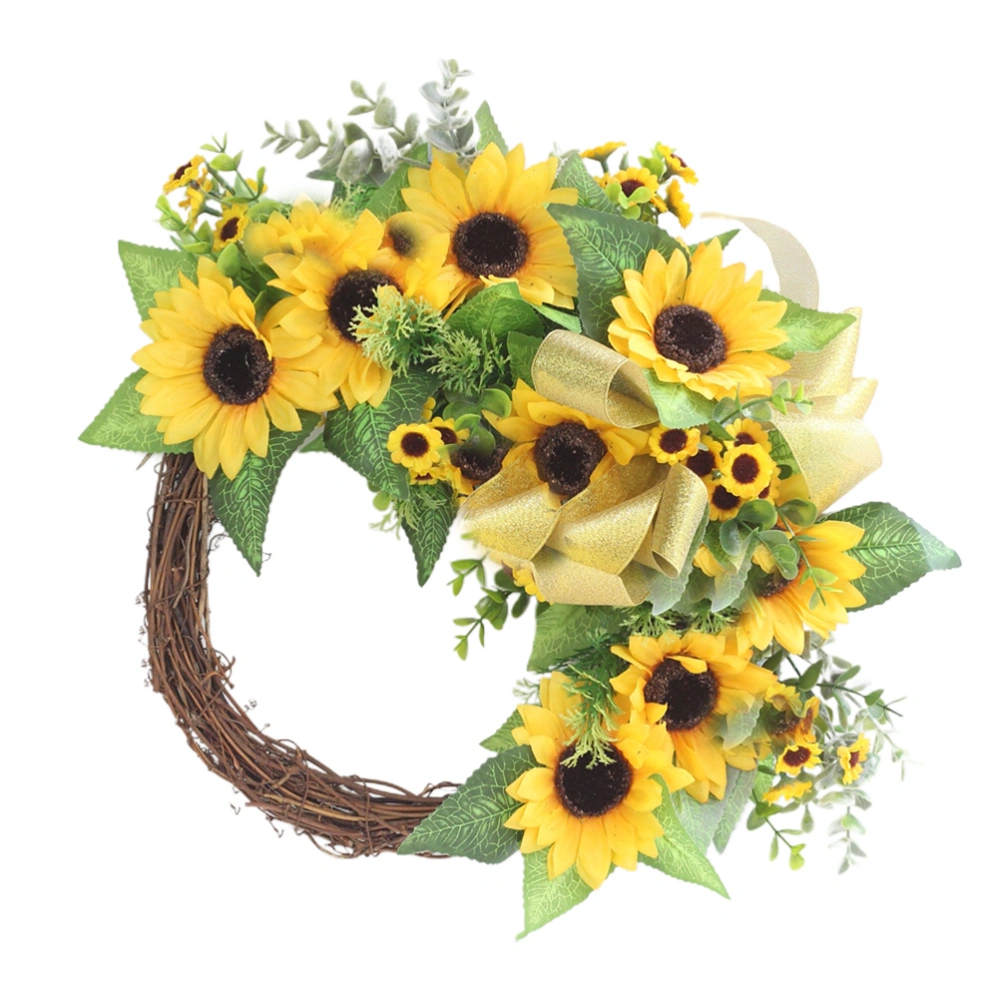 1Pc Front Door Decoration Sun flower Greenery Garland Sunflower Ornament Sunflower Wreath (Yellow Without Bowknot)