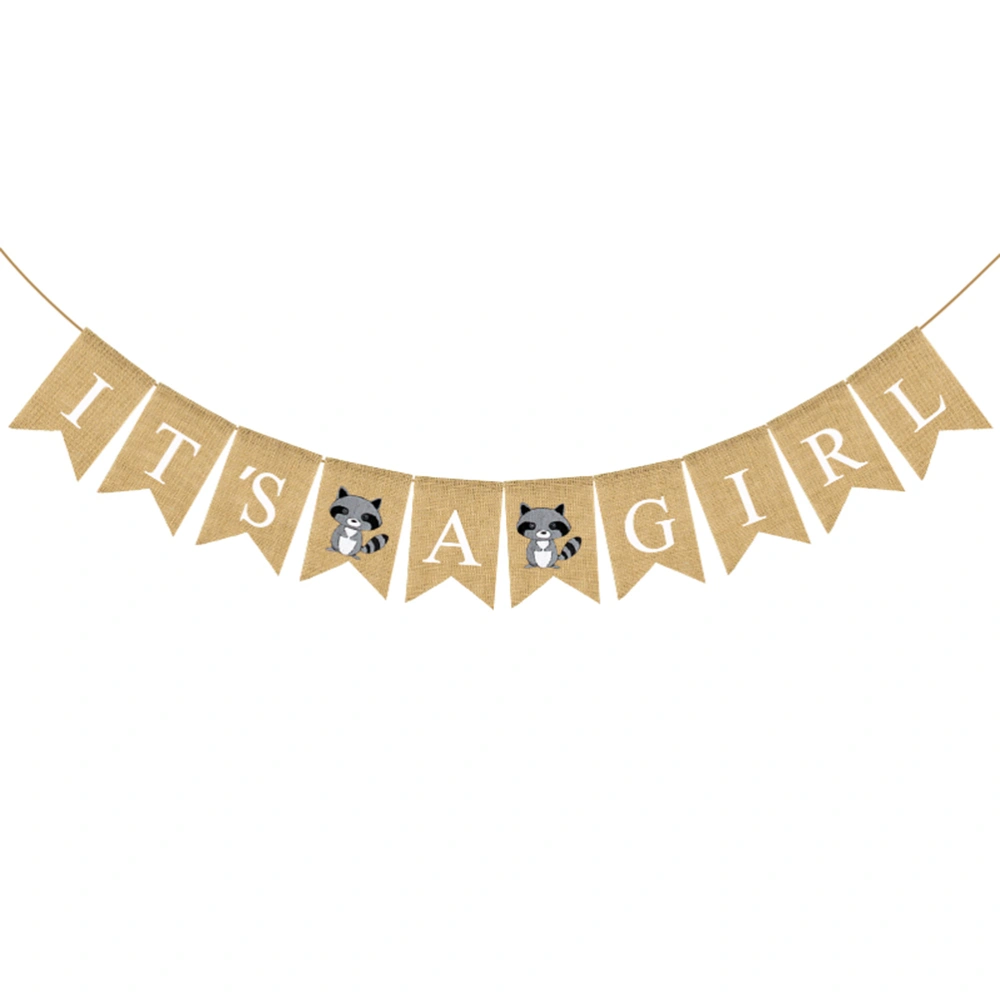 Animal Raccoon Cat Printing Burlap Banner Baby Birthday Swallowtail Bunting Letter Printing Flag Baby Shower Hanging Garland Birthday Party Decoration Layout Supplies