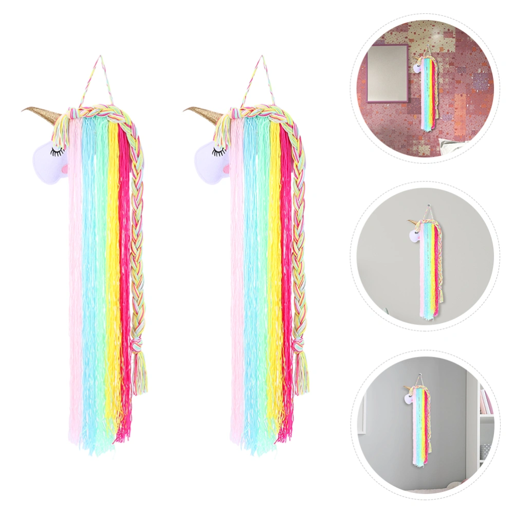 2 Pcs Colored Hair Clips Holder Hand-woven Pendant Unicorn Headband Organizer