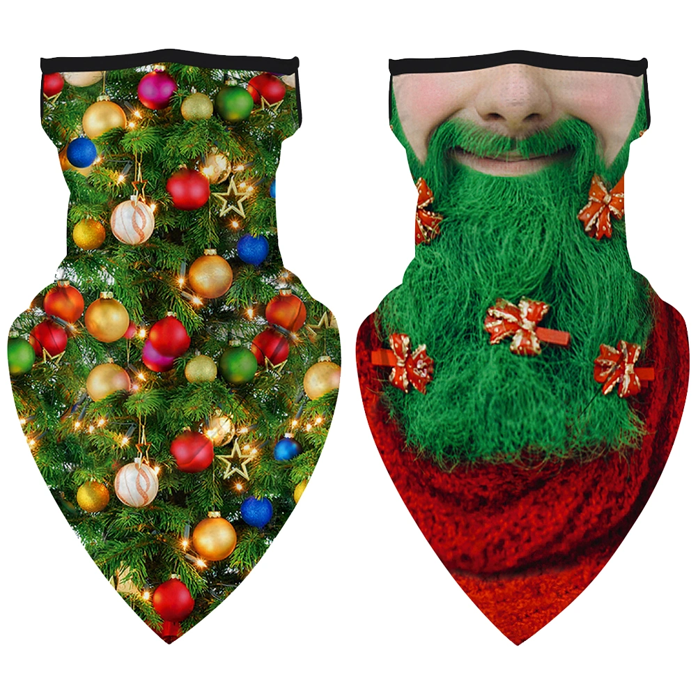 2pcs Christmas Theme Printed Outdoor Head Cover Sunscreen Dust-proof Mask