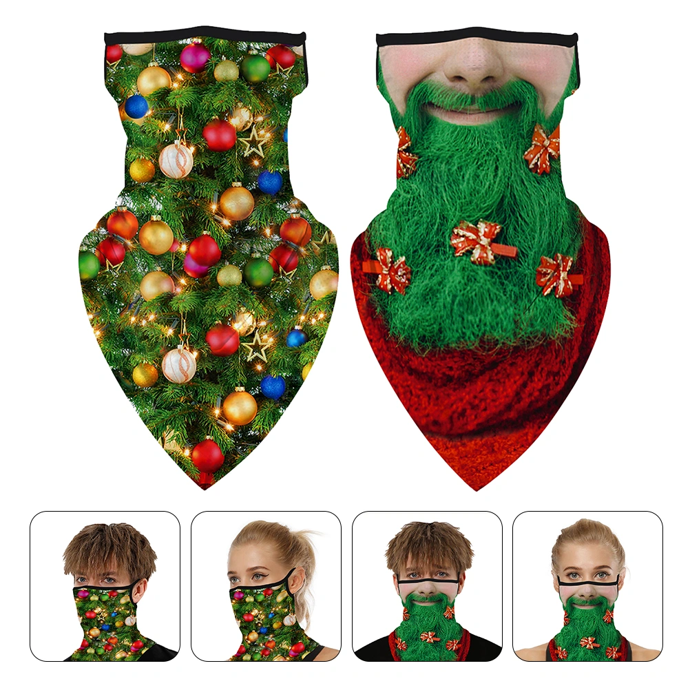 2pcs Christmas Theme Printed Outdoor Head Cover Sunscreen Dust-proof Mask